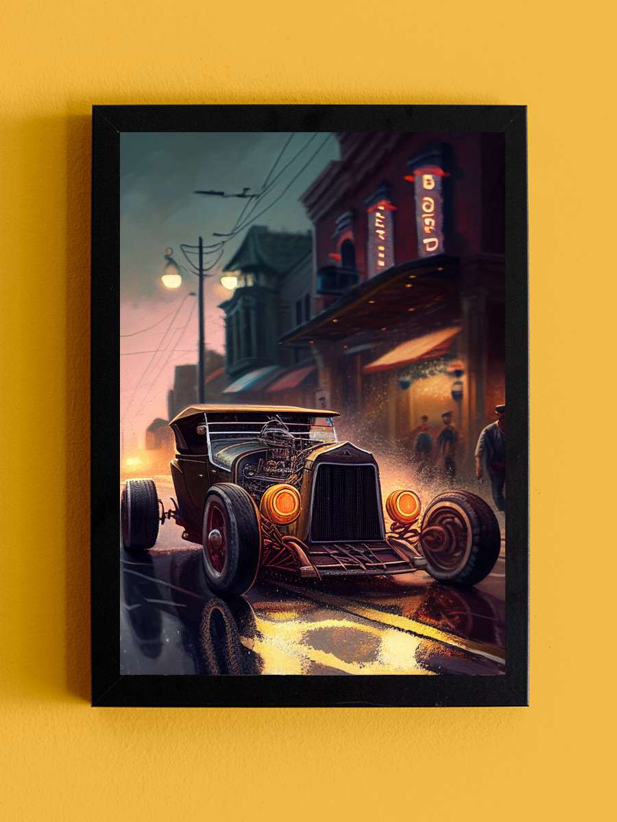 Hot rod ve starém m?st? Araba Tablo Siyah Çerçeveli Araba Poster Duvar Tablo