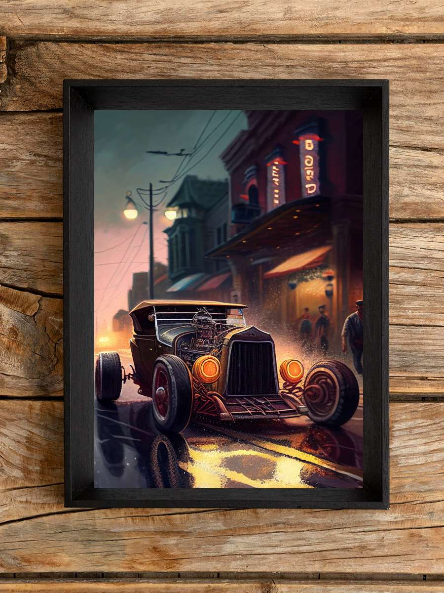 Hot rod ve starém m?st? Araba Tablo Siyah Çerçeveli Araba Poster Duvar Tablo