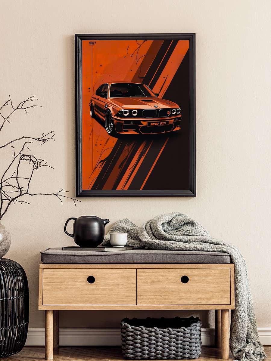 E36 Car Retro Vintage Araba Tablo Siyah Çerçeveli Araba Poster Duvar Tablo