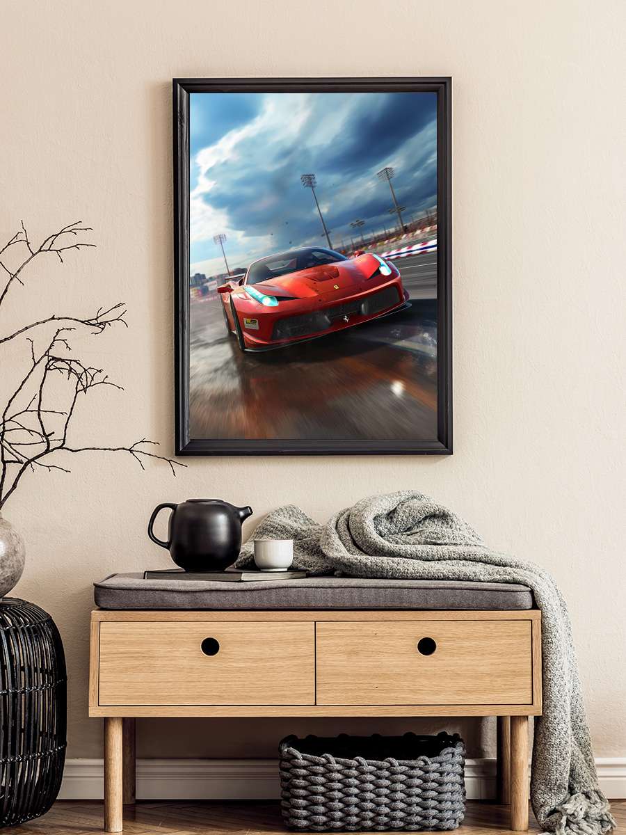 Ferrari Red Super Car Racing on… on the Track Araba Tablo Siyah Çerçeveli Araba Poster Duvar Tablo