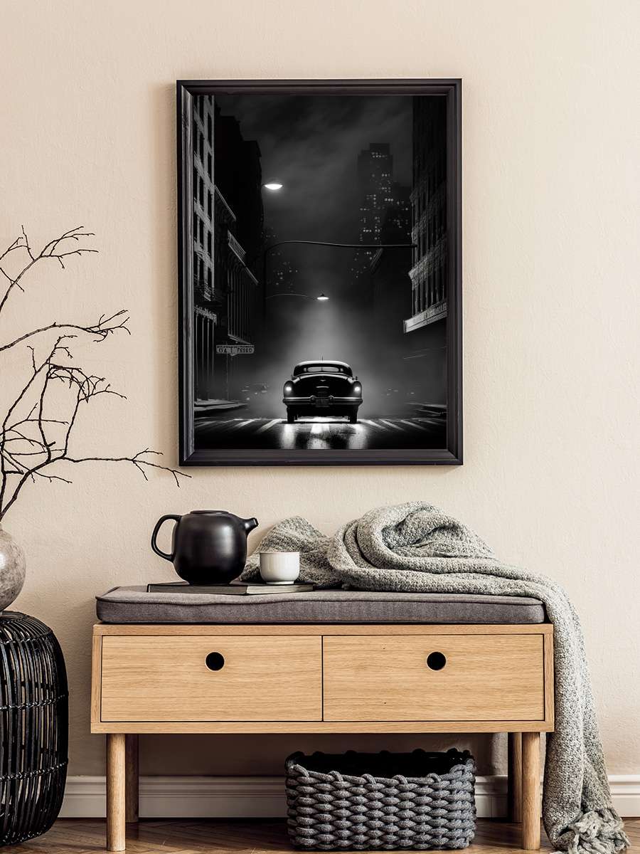 Retro Noir Vintage Black &… & White Car Araba Tablo Siyah Çerçeveli Araba Poster Duvar Tablo