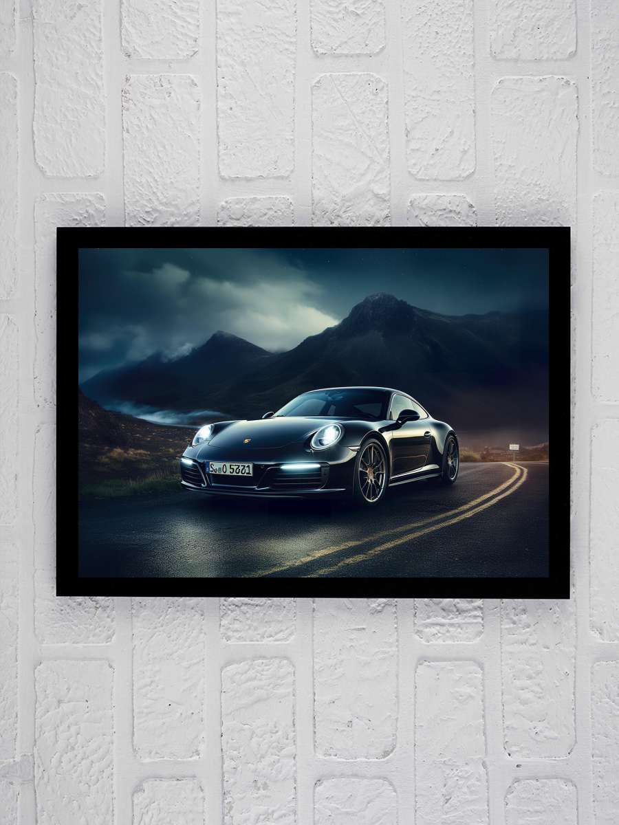 Porsche 911 Carrera Car… Car Mountain Road at Night Araba Tablo Siyah Çerçeveli Araba Poster Duvar Tablo