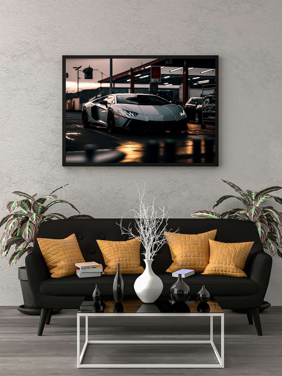 Grey sportcar Araba Tablo Siyah Çerçeveli Araba Poster Duvar Tablo