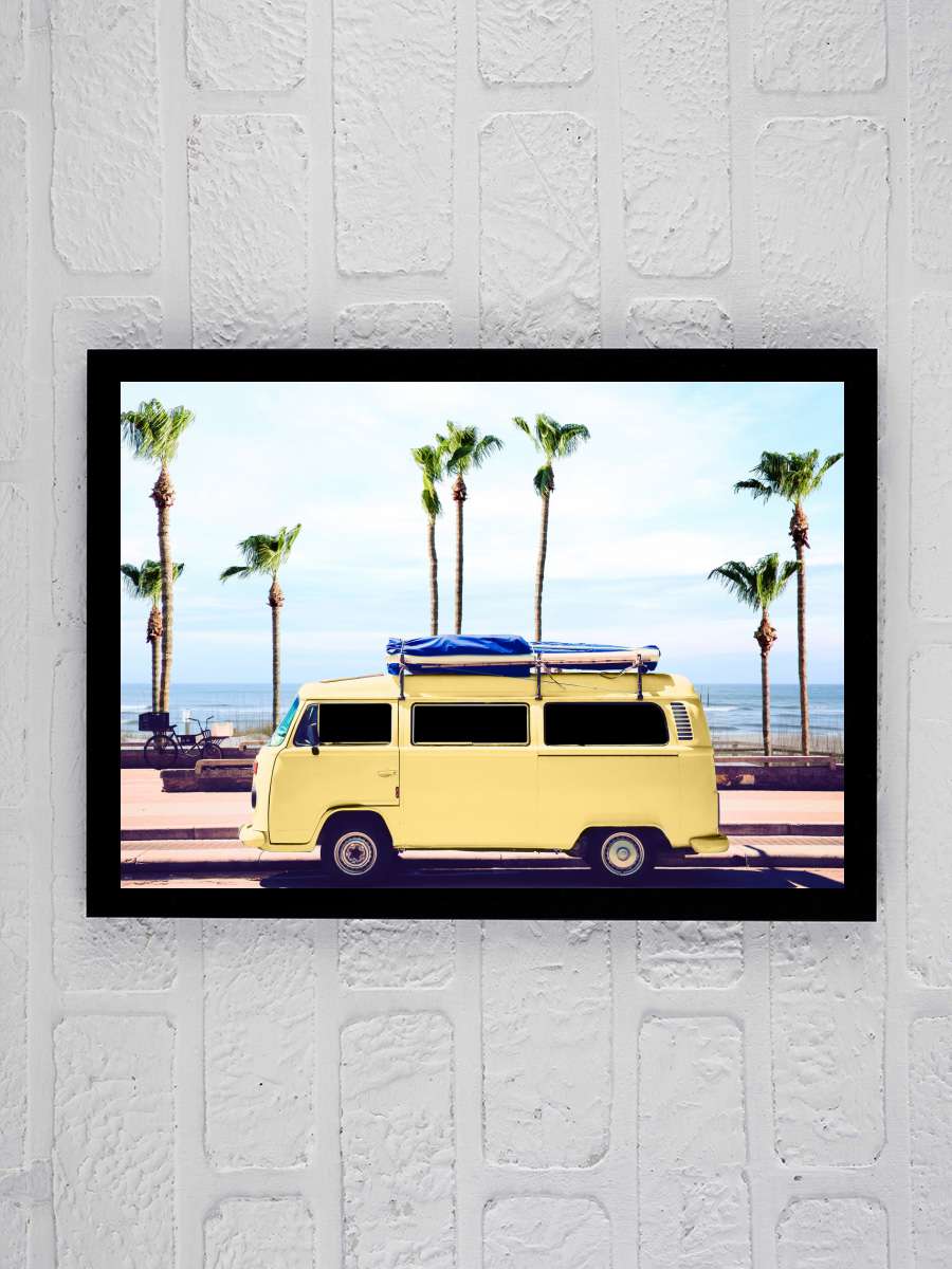 Surfer's Yellow Van Araba Tablo Siyah Çerçeveli Araba Poster Duvar Tablo