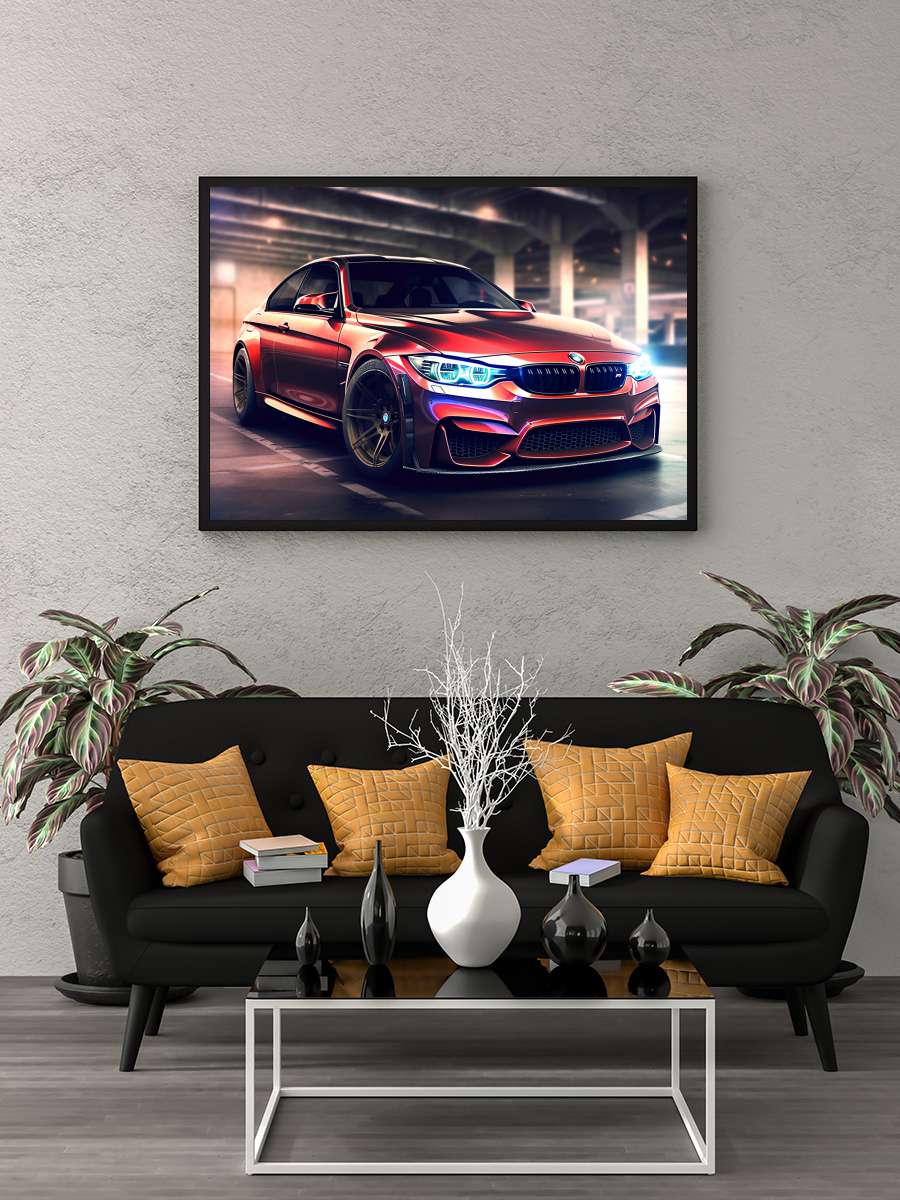 sportcar lights Araba Tablo Siyah Çerçeveli Araba Poster Duvar Tablo