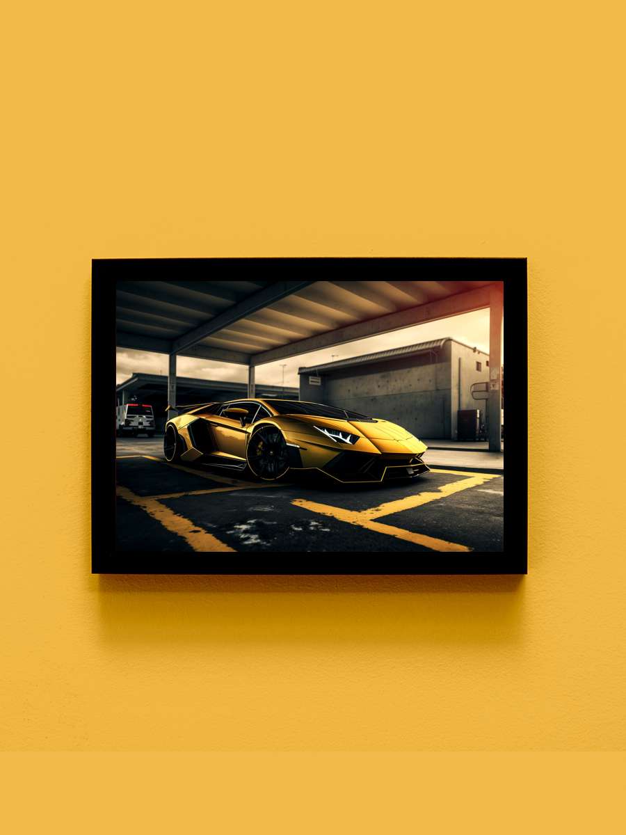 Yellow car Araba Tablo Siyah Çerçeveli Araba Poster Duvar Tablo