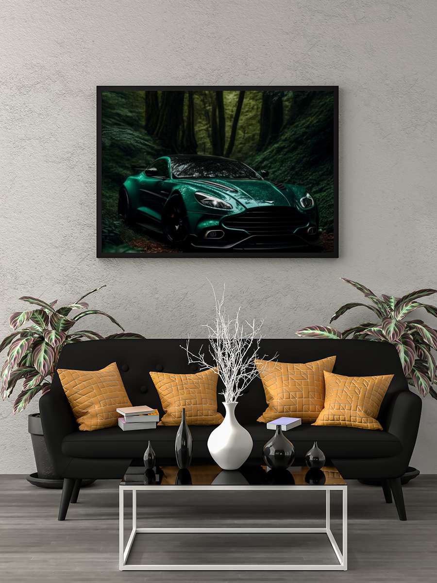 Sportcar in the forest Araba Tablo Siyah Çerçeveli Araba Poster Duvar Tablo