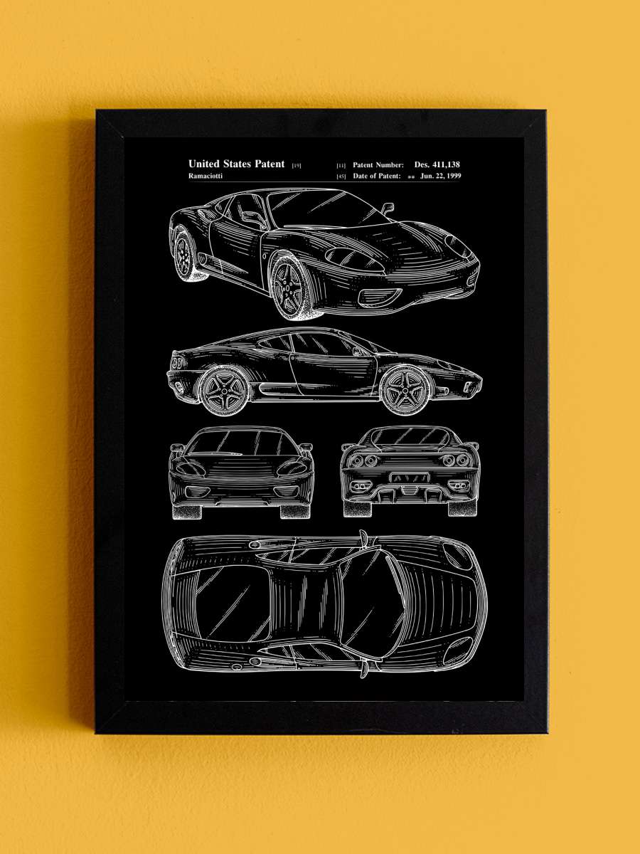 Ferrari F355 Sport car patent Araba Tablo Siyah Çerçeveli Araba Poster Duvar Tablo