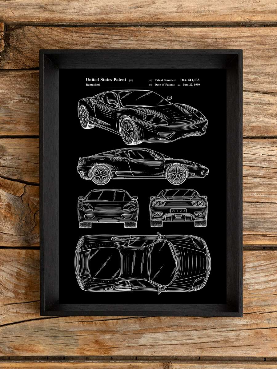 Ferrari F355 Sport car patent Araba Tablo Siyah Çerçeveli Araba Poster Duvar Tablo