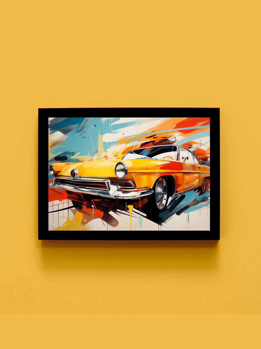 Abstract painting, Old Race Car… Car Poster Artwork online… Araba Tablo Siyah Çerçeveli Araba Poster Duvar Tablo