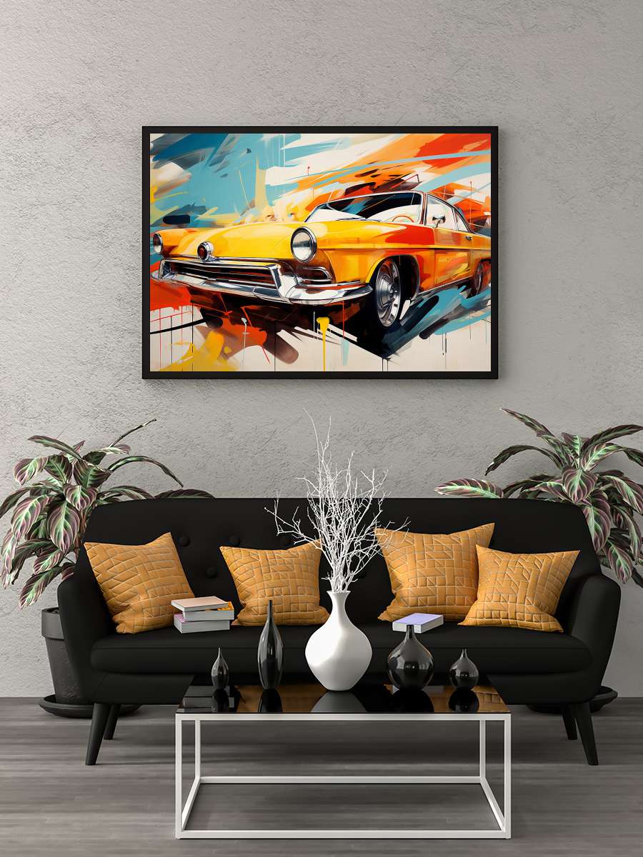 Abstract painting, Old Race Car… Car Poster Artwork online… Araba Tablo Siyah Çerçeveli Araba Poster Duvar Tablo