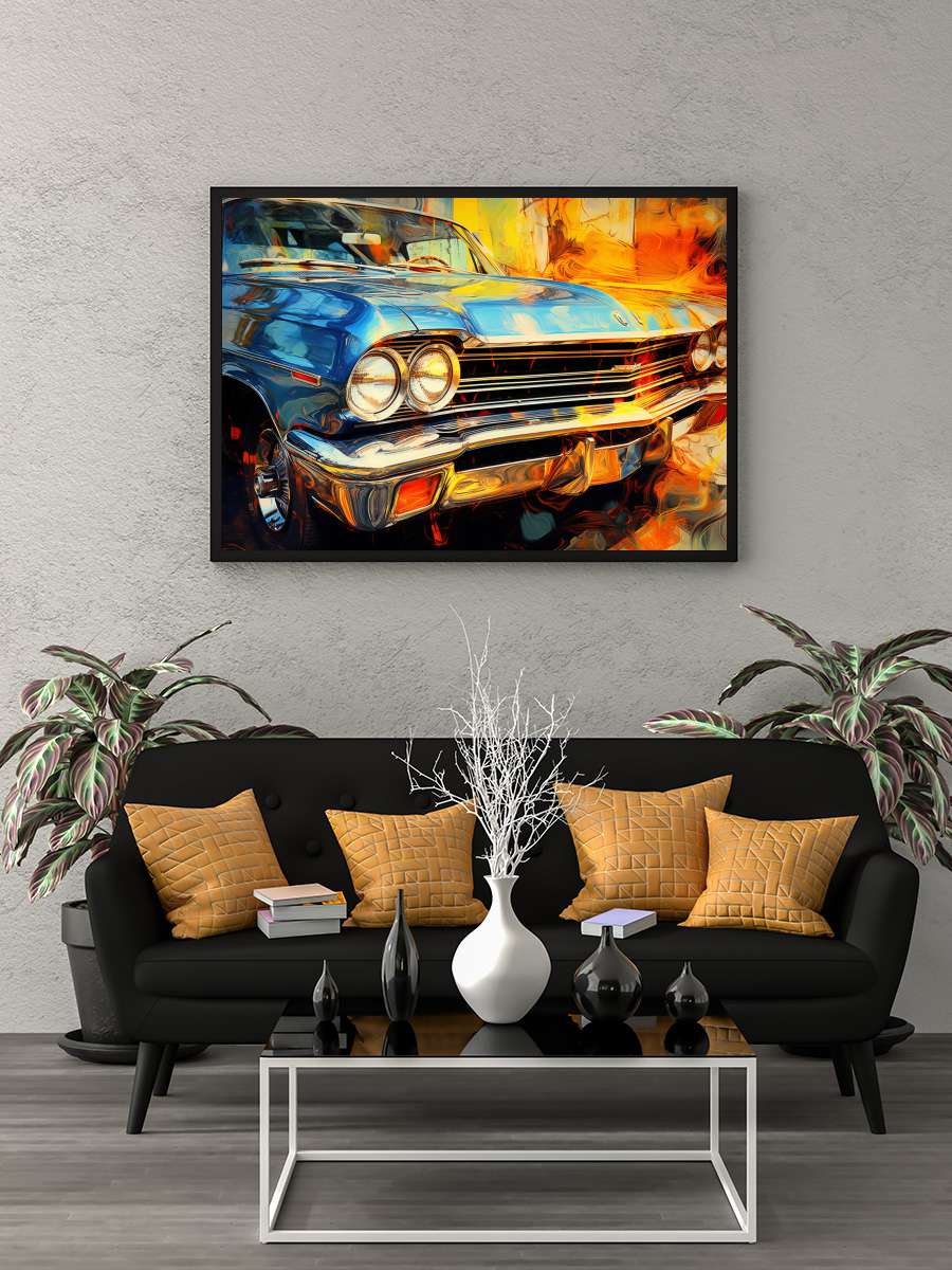 Old American car, the 70s &…  & 60s, Abstract painting Araba Tablo Siyah Çerçeveli Araba Poster Duvar Tablo