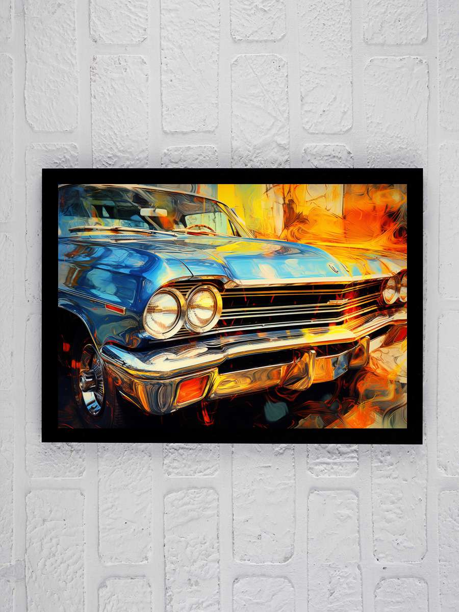 Old American car, the 70s &…  & 60s, Abstract painting Araba Tablo Siyah Çerçeveli Araba Poster Duvar Tablo