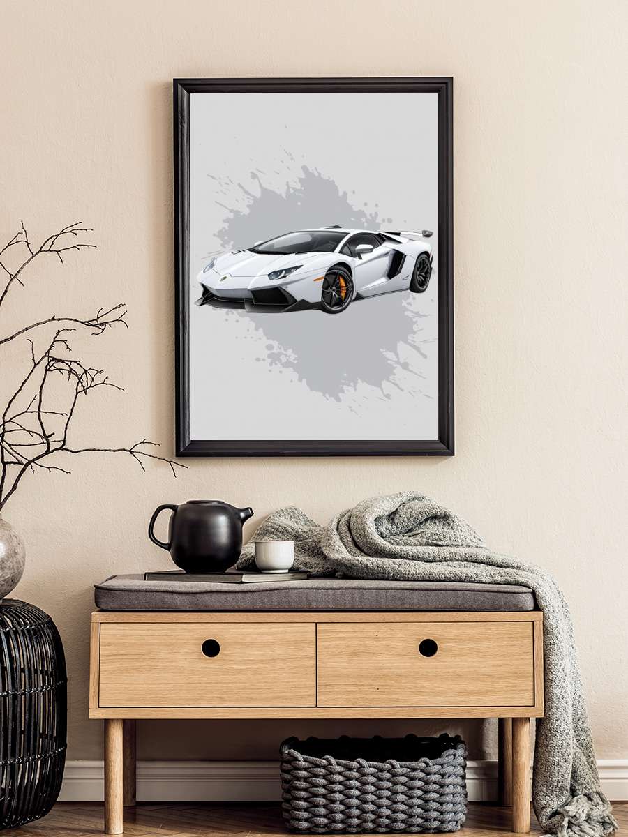 Super Car White Araba Tablo Siyah Çerçeveli Araba Poster Duvar Tablo