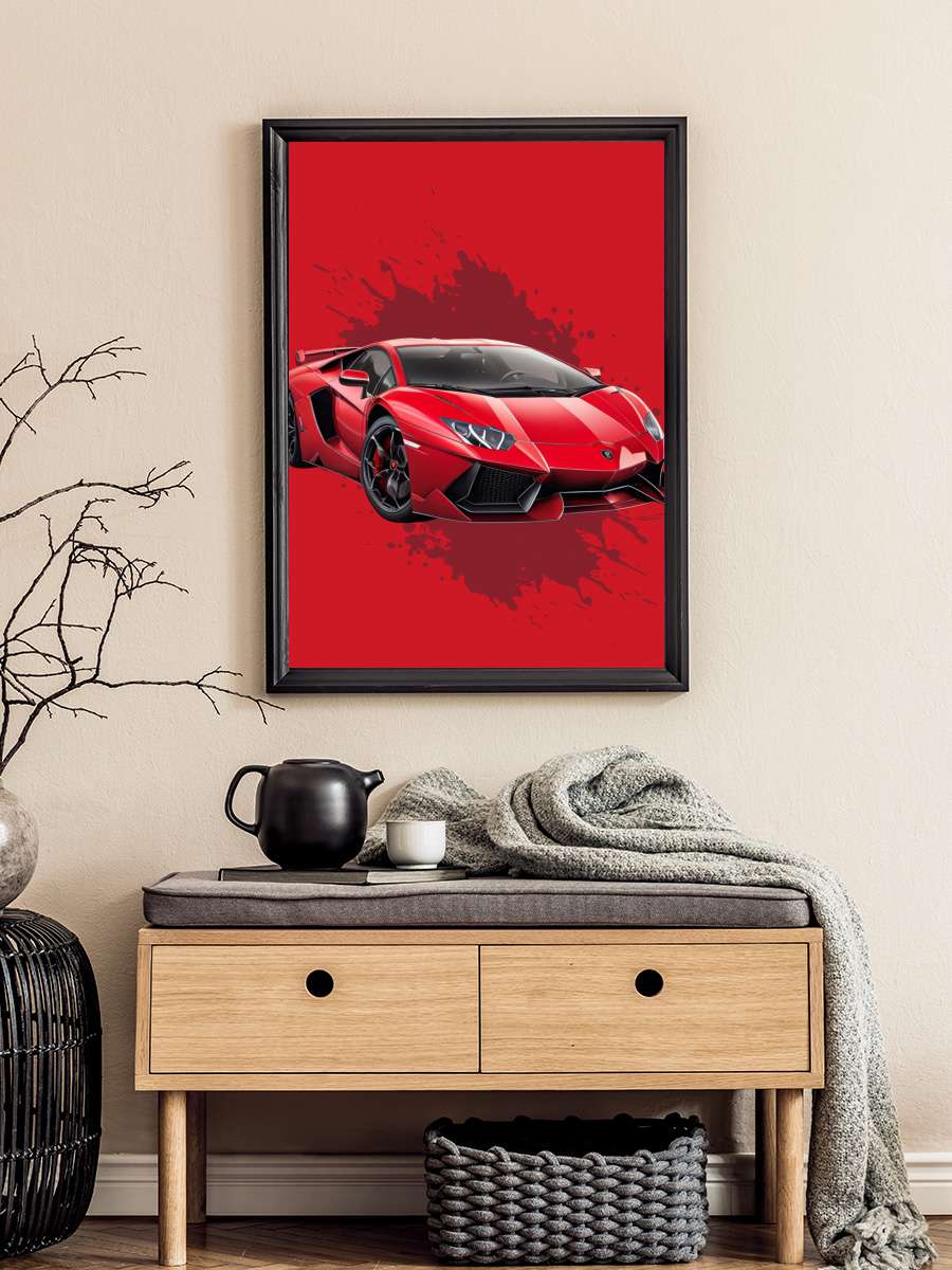 Super Car Red Araba Tablo Siyah Çerçeveli Araba Poster Duvar Tablo