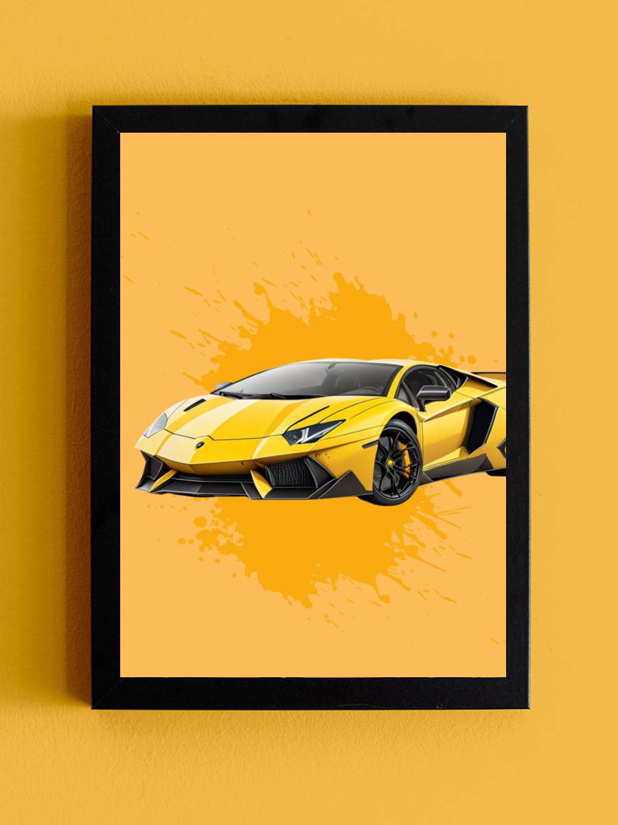 Super Car Yellow Araba Tablo Siyah Çerçeveli Araba Poster Duvar Tablo