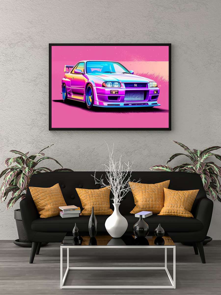 Car Painting Araba Tablo Siyah Çerçeveli Araba Poster Duvar Tablo