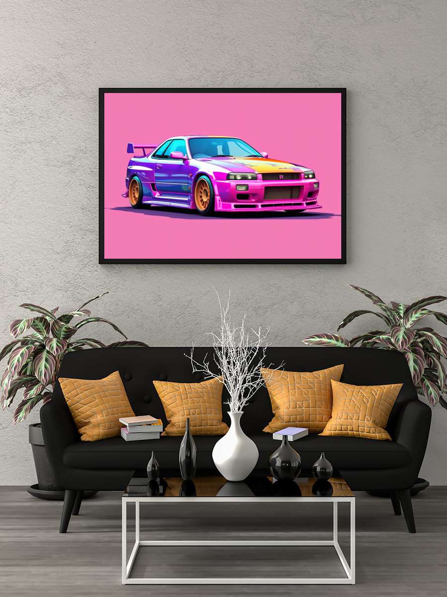 Cars Painting Araba Tablo Siyah Çerçeveli Araba Poster Duvar Tablo