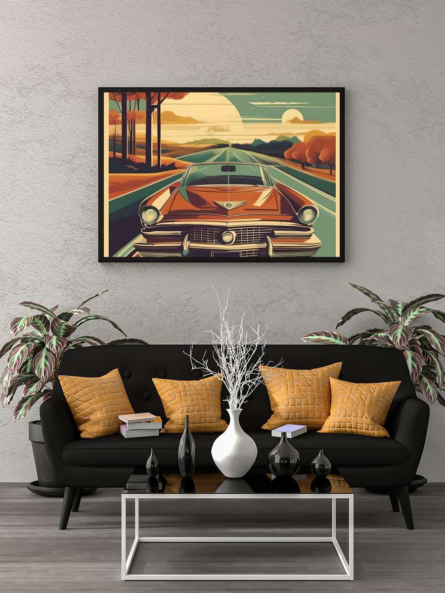 Retro Car Araba Tablo Siyah Çerçeveli Araba Poster Duvar Tablo