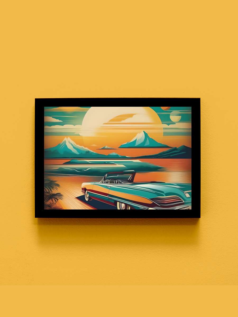 Retro Car Mountains Araba Tablo Siyah Çerçeveli Araba Poster Duvar Tablo