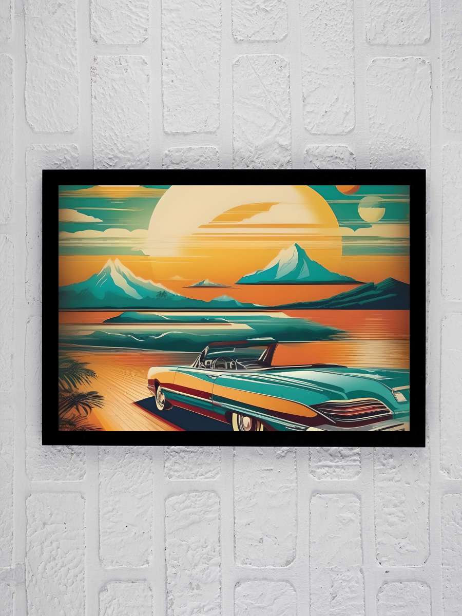 Retro Car Mountains Araba Tablo Siyah Çerçeveli Araba Poster Duvar Tablo