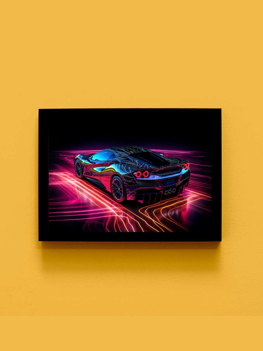 Neon Car Araba Tablo Siyah Çerçeveli Araba Poster Duvar Tablo