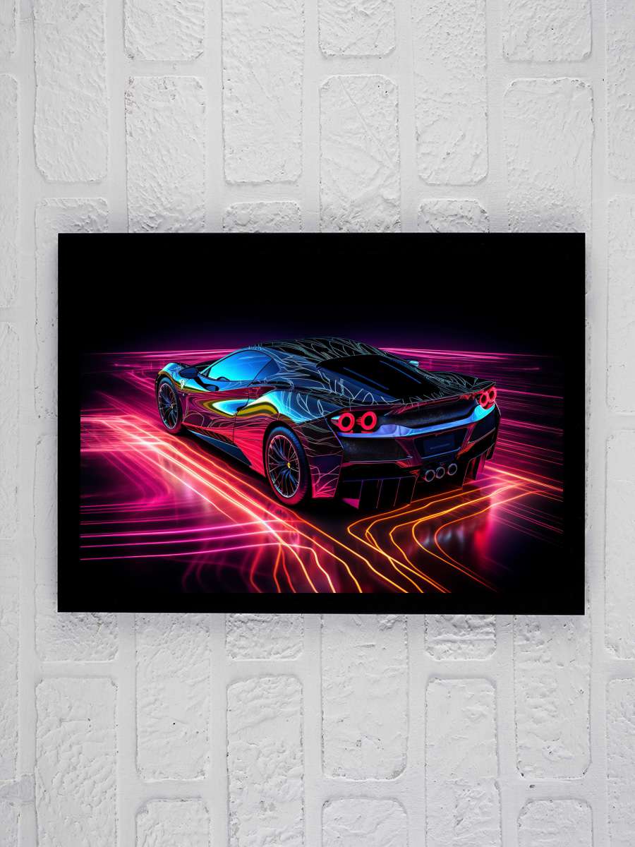 Neon Car Araba Tablo Siyah Çerçeveli Araba Poster Duvar Tablo