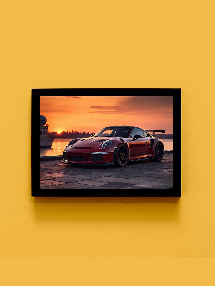 Sportcar in sunset Araba Tablo Siyah Çerçeveli Araba Poster Duvar Tablo