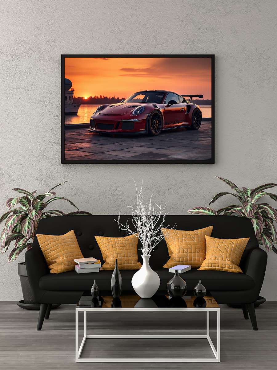 Sportcar in sunset Araba Tablo Siyah Çerçeveli Araba Poster Duvar Tablo