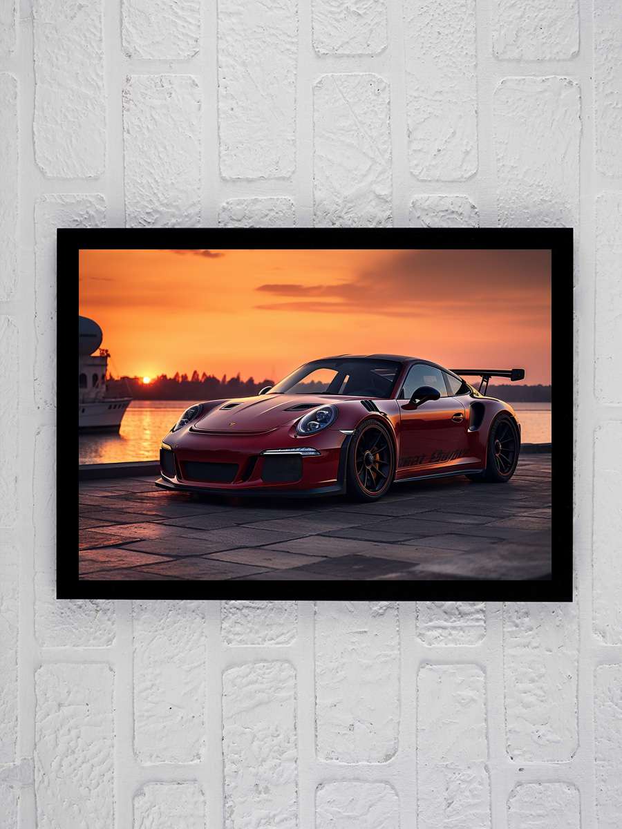 Sportcar in sunset Araba Tablo Siyah Çerçeveli Araba Poster Duvar Tablo