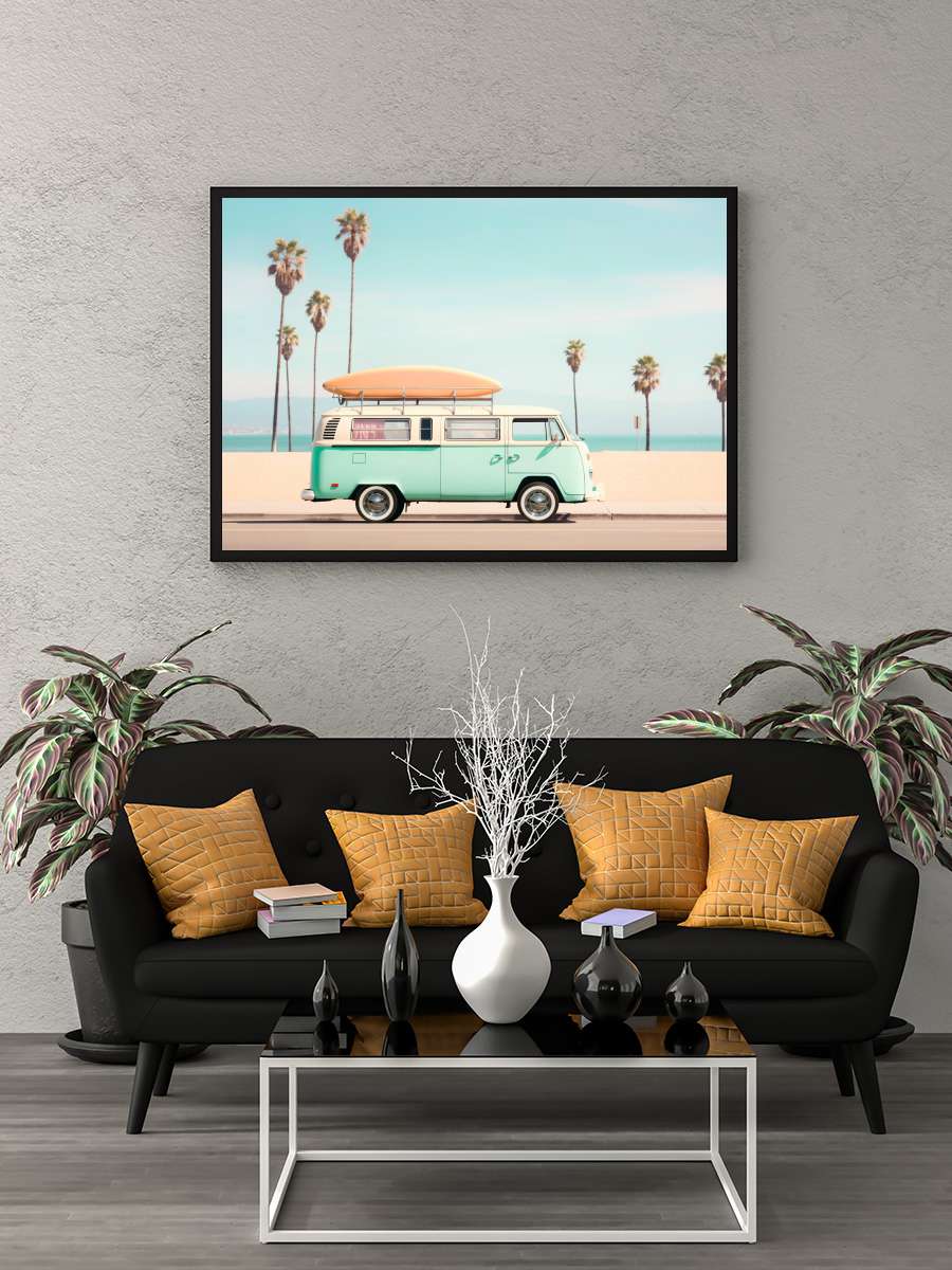 California Dreaming - Pacific… Pacific VW Van Araba Tablo Siyah Çerçeveli Araba Poster Duvar Tablo