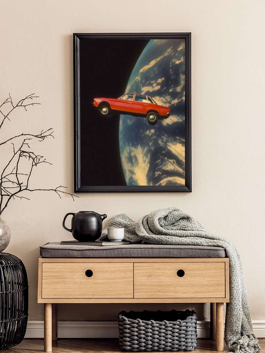 Flying Space Car Araba Tablo Siyah Çerçeveli Araba Poster Duvar Tablo