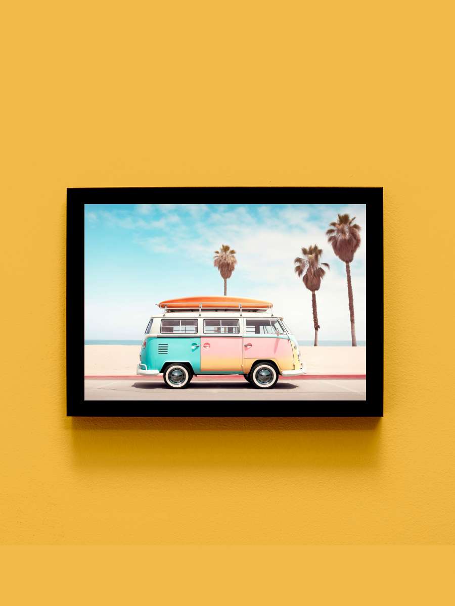 California Dreaming - VW Van on… on the Beach Araba Tablo Siyah Çerçeveli Araba Poster Duvar Tablo