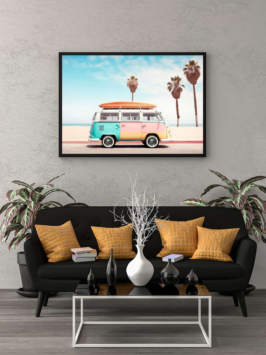 California Dreaming - VW Van on… on the Beach Araba Tablo Siyah Çerçeveli Araba Poster Duvar Tablo