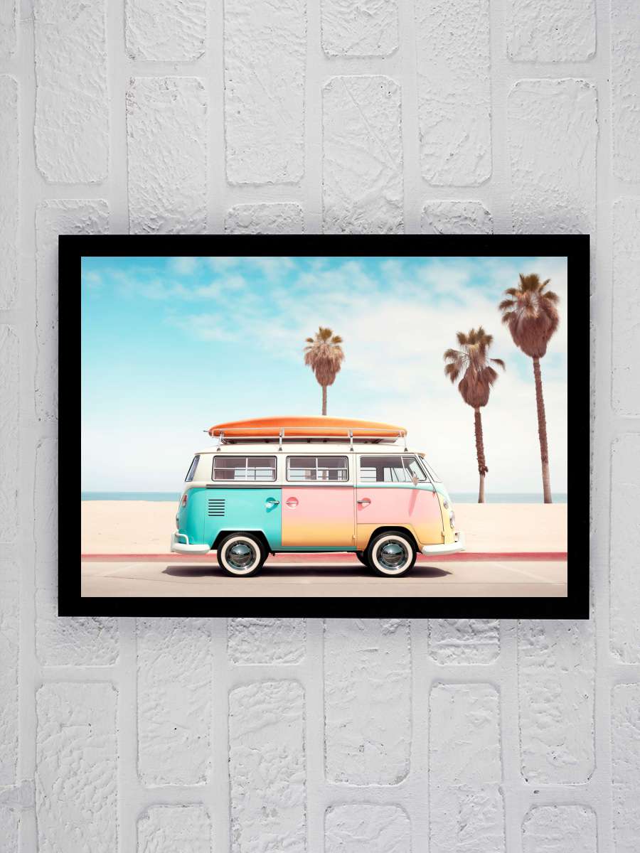 California Dreaming - VW Van on… on the Beach Araba Tablo Siyah Çerçeveli Araba Poster Duvar Tablo