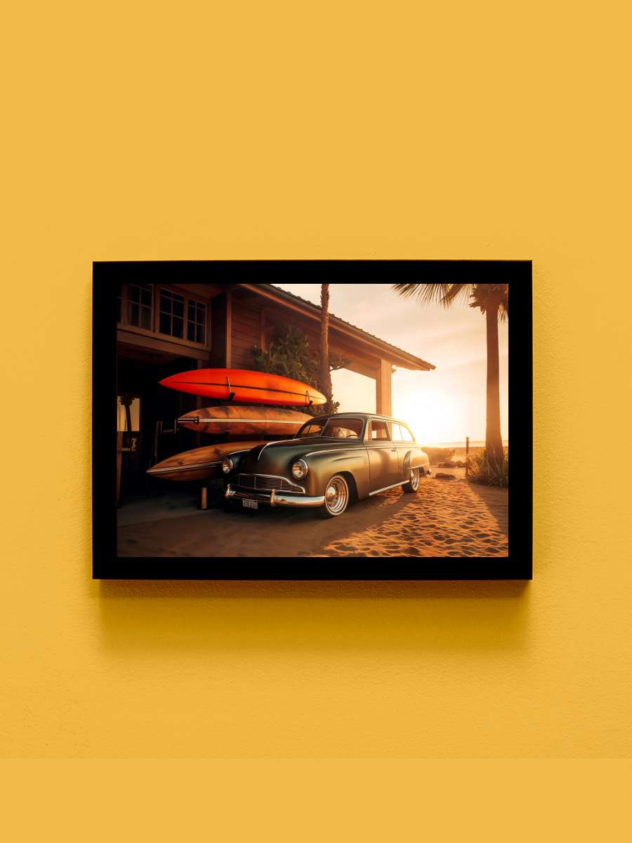 California Dreaming - Vintage… Vintage Car Sunset Beach Araba Tablo Siyah Çerçeveli Araba Poster Duvar Tablo