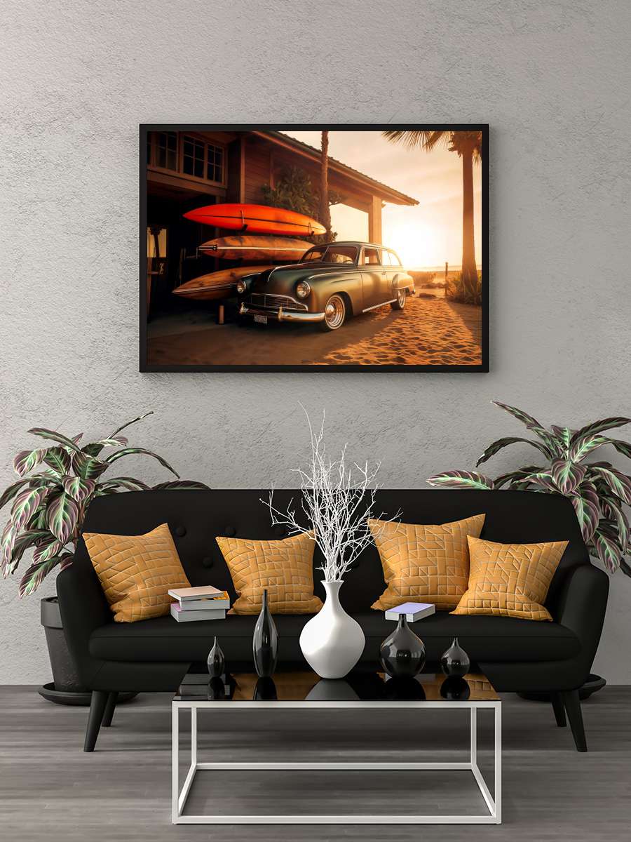 California Dreaming - Vintage… Vintage Car Sunset Beach Araba Tablo Siyah Çerçeveli Araba Poster Duvar Tablo