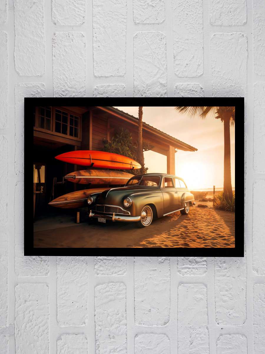 California Dreaming - Vintage… Vintage Car Sunset Beach Araba Tablo Siyah Çerçeveli Araba Poster Duvar Tablo