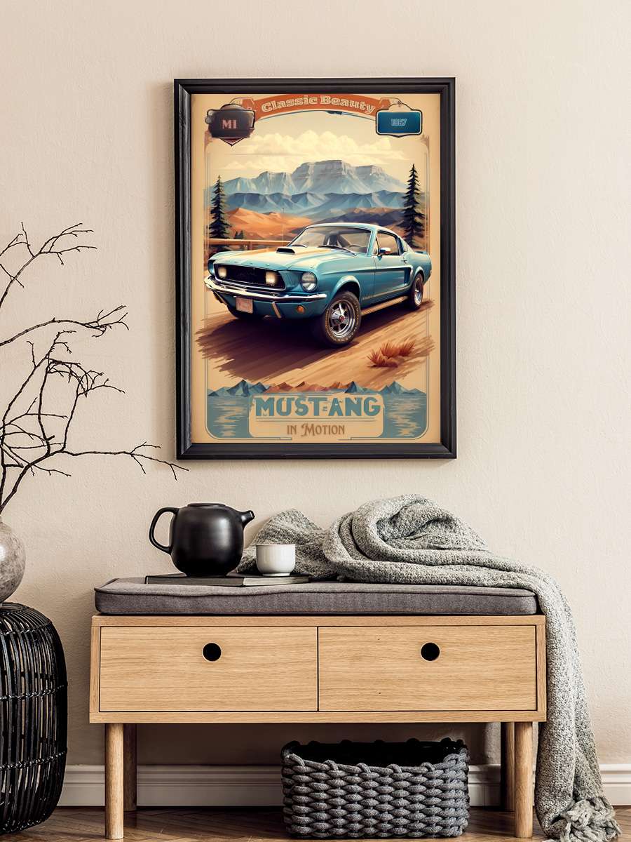 Mustang Vintage Poster: Classic… Classic Beauty in Motion Araba Tablo Siyah Çerçeveli Araba Poster Duvar Tablo