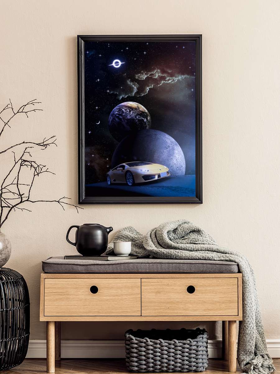 Sportive car speed road to space Araba Tablo Siyah Çerçeveli Araba Poster Duvar Tablo