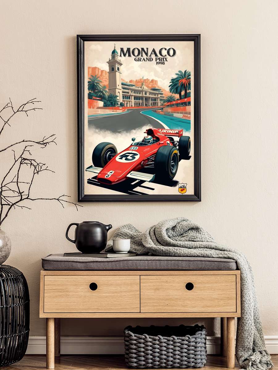 Speed and Style: Retro Formula… Formula 1 Monaco Araba Tablo Siyah Çerçeveli Araba Poster Duvar Tablo