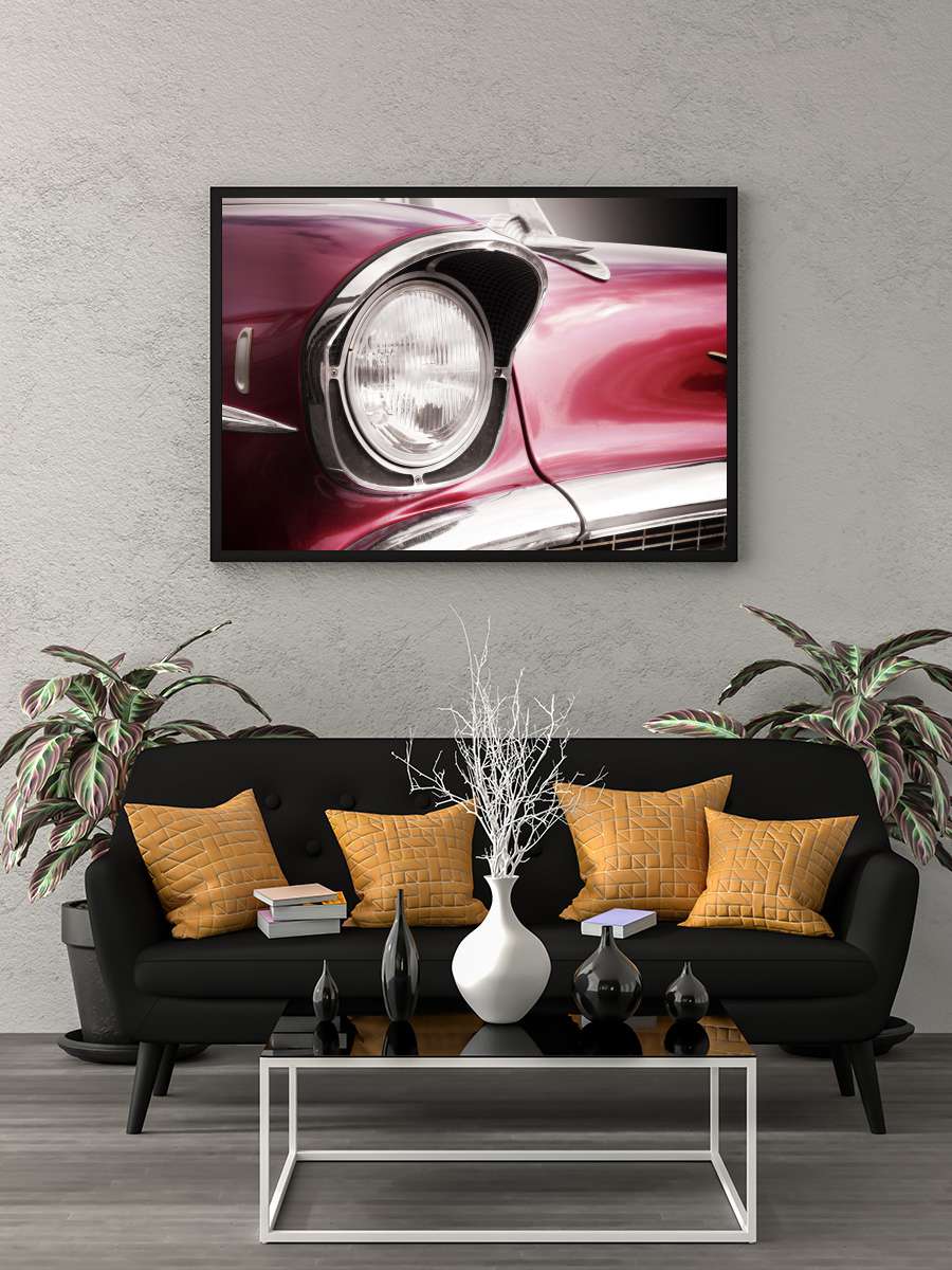 American classic car Bel Air… Air 1957 Headlight Araba Tablo Siyah Çerçeveli Araba Poster Duvar Tablo