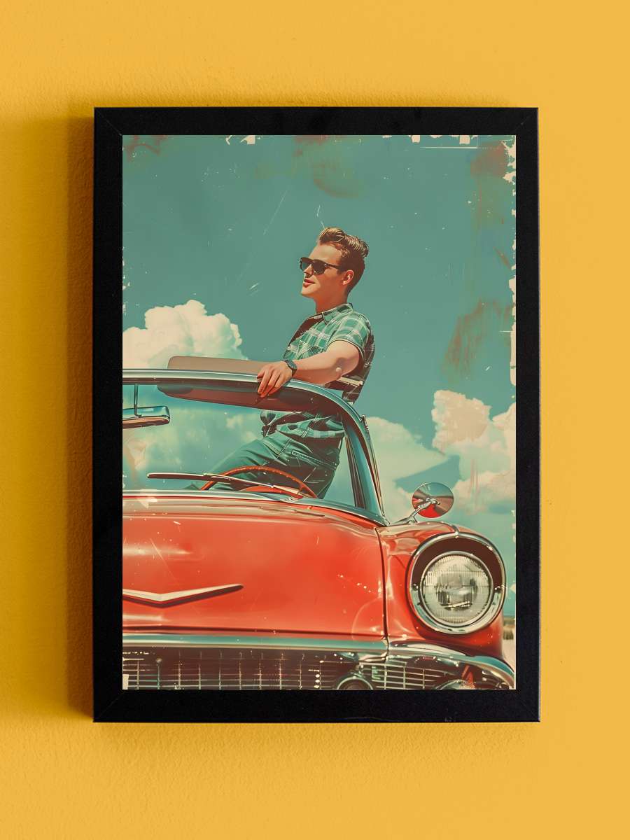 Vintage Poster Man Car Travel… Travel Postcard Araba Tablo Siyah Çerçeveli Araba Poster Duvar Tablo