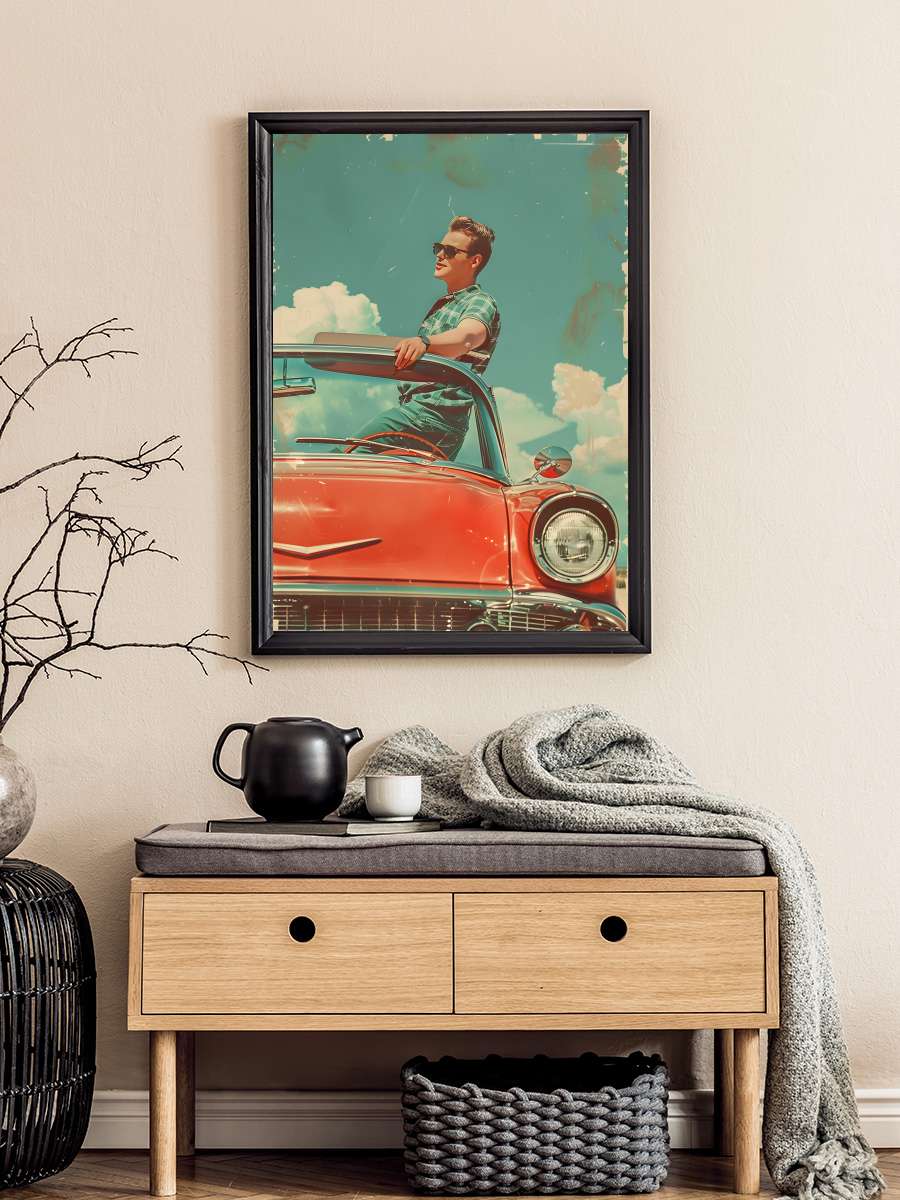 Vintage Poster Man Car Travel… Travel Postcard Araba Tablo Siyah Çerçeveli Araba Poster Duvar Tablo