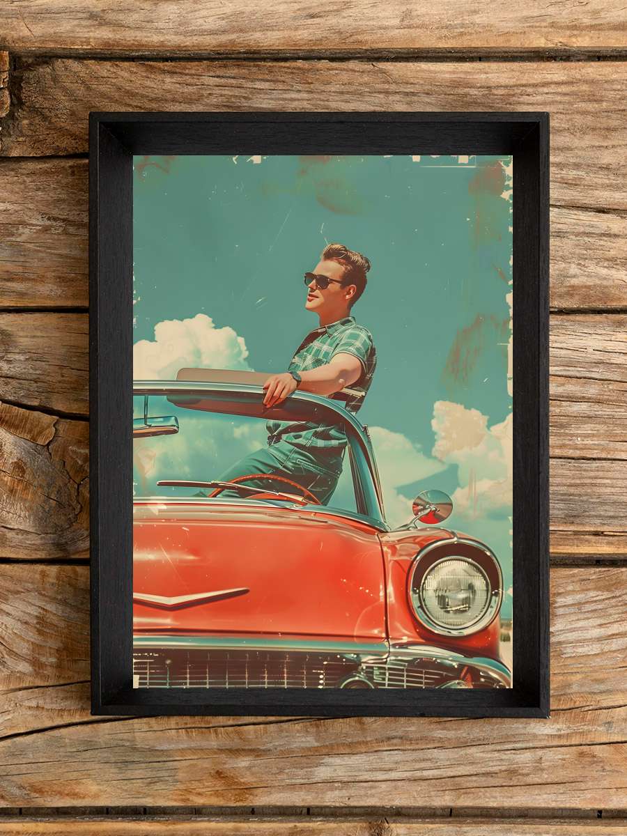 Vintage Poster Man Car Travel… Travel Postcard Araba Tablo Siyah Çerçeveli Araba Poster Duvar Tablo