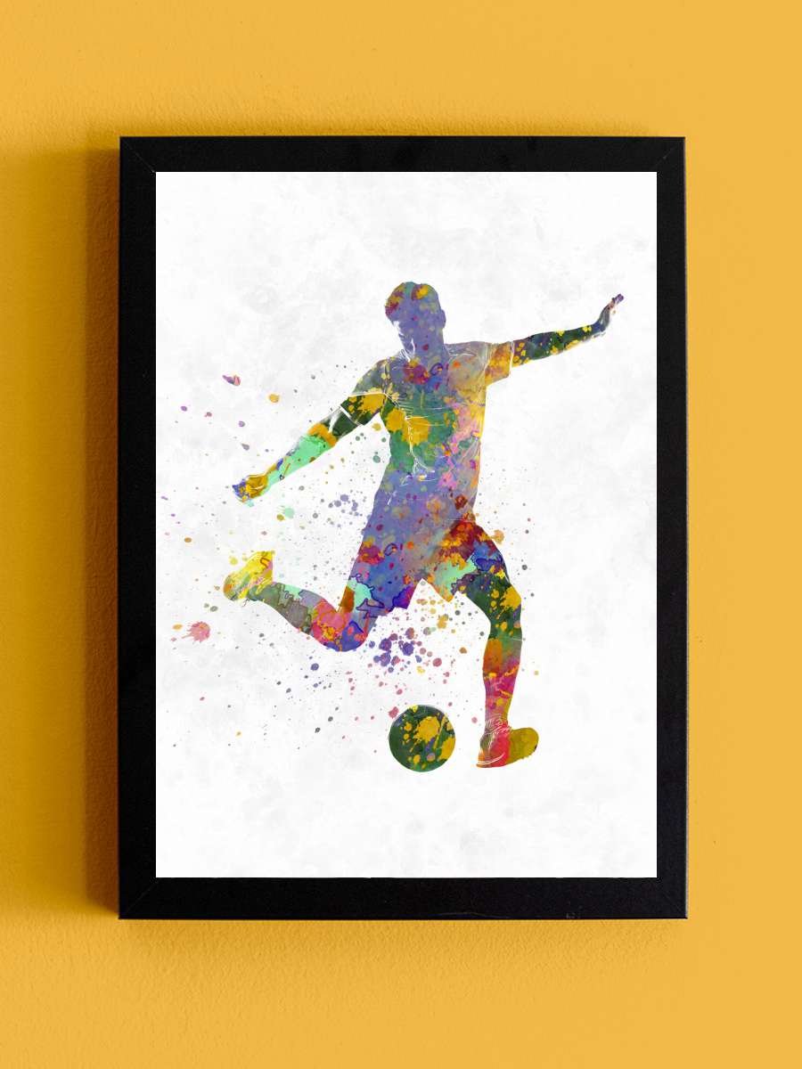 soccer player in watercolor Futbol Tablo Siyah Çerçeveli Futbolcu Poster Duvar Tablo