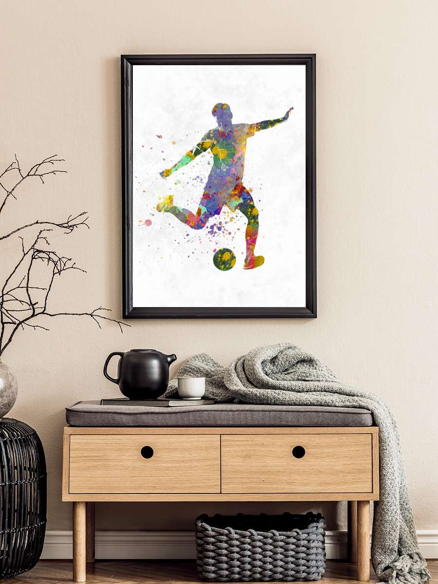 soccer player in watercolor Futbol Tablo Siyah Çerçeveli Futbolcu Poster Duvar Tablo