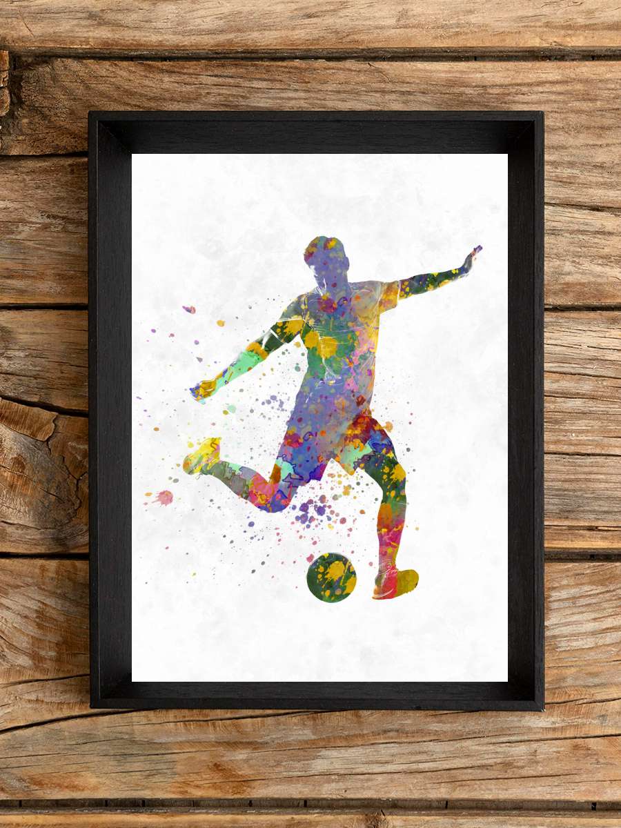 soccer player in watercolor Futbol Tablo Siyah Çerçeveli Futbolcu Poster Duvar Tablo