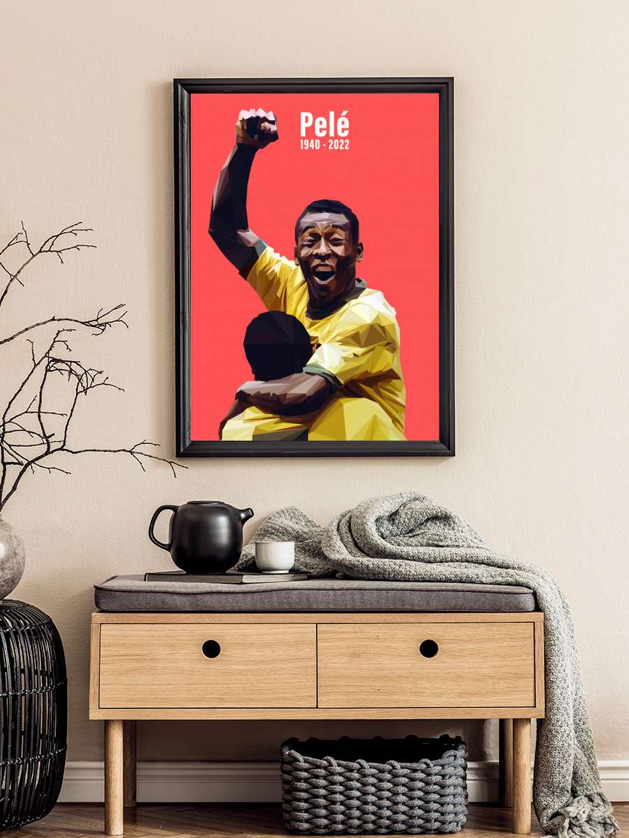 Pele Futbol Tablo Siyah Çerçeveli Futbolcu Poster Duvar Tablo