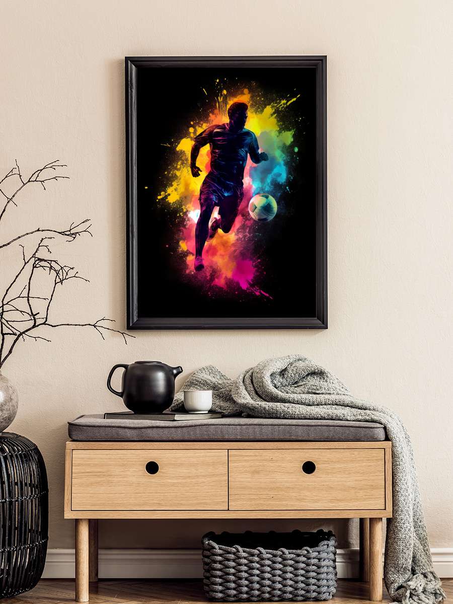 Soccer Silhouette Colorful… Colorful Kicker Futbol Tablo Siyah Çerçeveli Futbolcu Poster Duvar Tablo